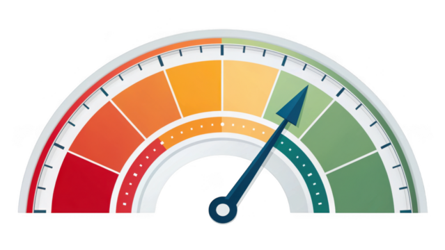 Colorful speedometer gauge with arrow isolated on transparent background