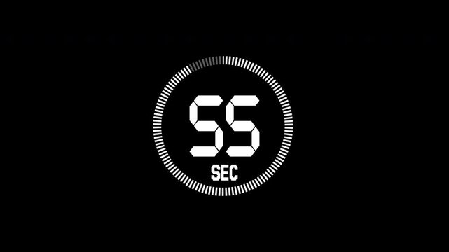 Minimal 60 second countdown timer animation on black background. modern flat design. 4k video. - Powered by Adobe
