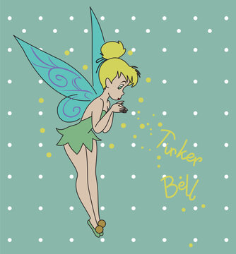 tinker bell fairy cartoon vector t shirt design illustration