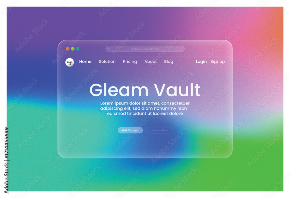 Aufkleber gleam vault landing page modern frosted glass ui design with gradients minimalist layout website tem