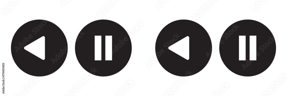 Poster media player buttons icon set, play and pause buttons sign, video audio player button symbol, vector