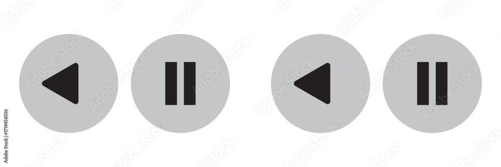 Fototapete media player buttons icon set, play and pause buttons sign, video audio player button symbol, vector
