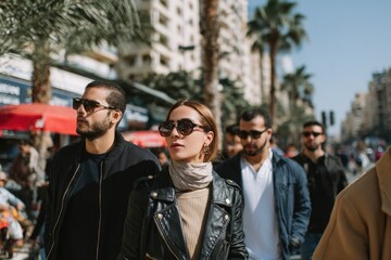 Urban Egyptian Lifestyle with Pedestrians Cafes Shops and Contemporary Clothing 
