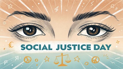 Artistic digital painting of eyes framed by rays of light offering hope insight vision on Social Justice Day for equality empowerment