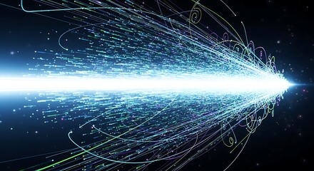 Dynamic light trails illuminate the darkness, creating a vibrant energy perfect for technology visuals