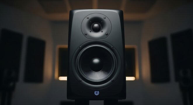 Studio Monitor Speaker Close-Up in Acoustic Environment.