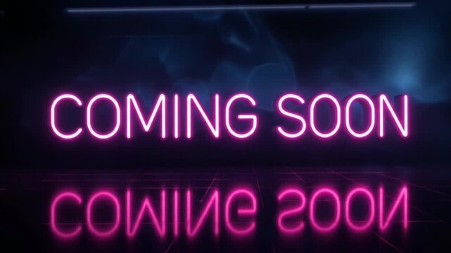 Neon Coming Soon Animation with Reflective Floor and Dark Background, perfect for announcement