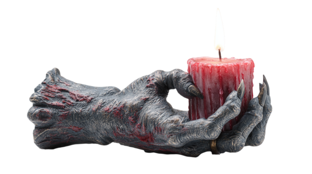 Zombie hand holding candle isolated on transparent background