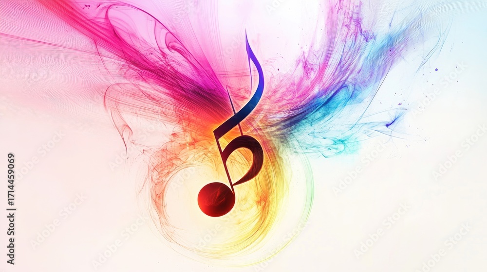 Poster vibrant abstract music notes with colorful swirls and fluid patterns