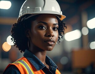 Focused female engineer in industrial setting