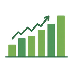 Green bar chart with upward trend arrow isolated on transparent background