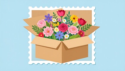 A Colorful Floral Arrangement in a Cardboard Box