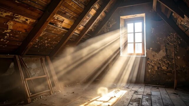 Sunlight beams attic room