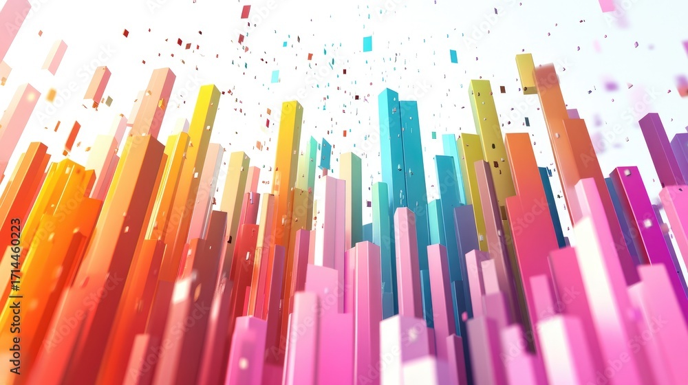 Poster colorful abstract vertical lines with particles falling from above