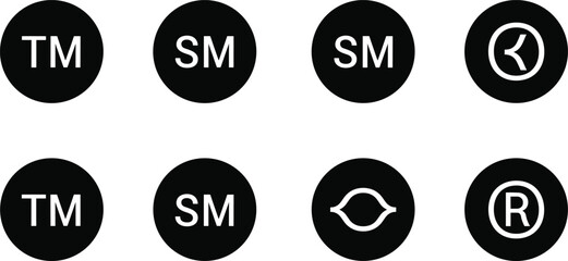 Trademark and Service Mark Symbols on Black Circles illustration