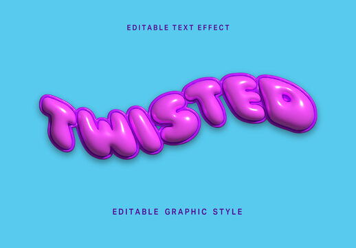 Purple Twisted Shape Balloon Text Effect 3D Glossy Inflated Font