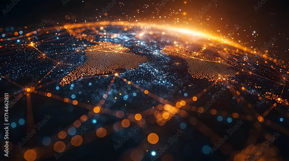Poster digital globe with glowing connections and data streams representing global connectivity