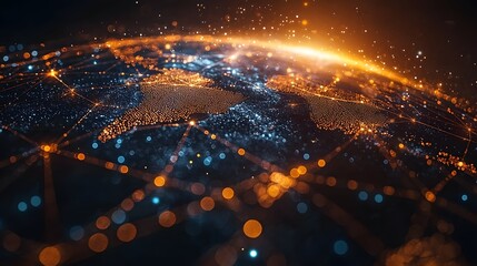 Digital globe with glowing connections and data streams representing global connectivity