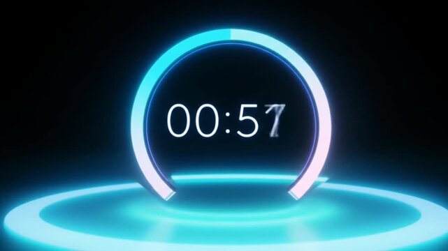 Neon Countdown Timer Animation with Progress Bar and Futuristic Design Elements