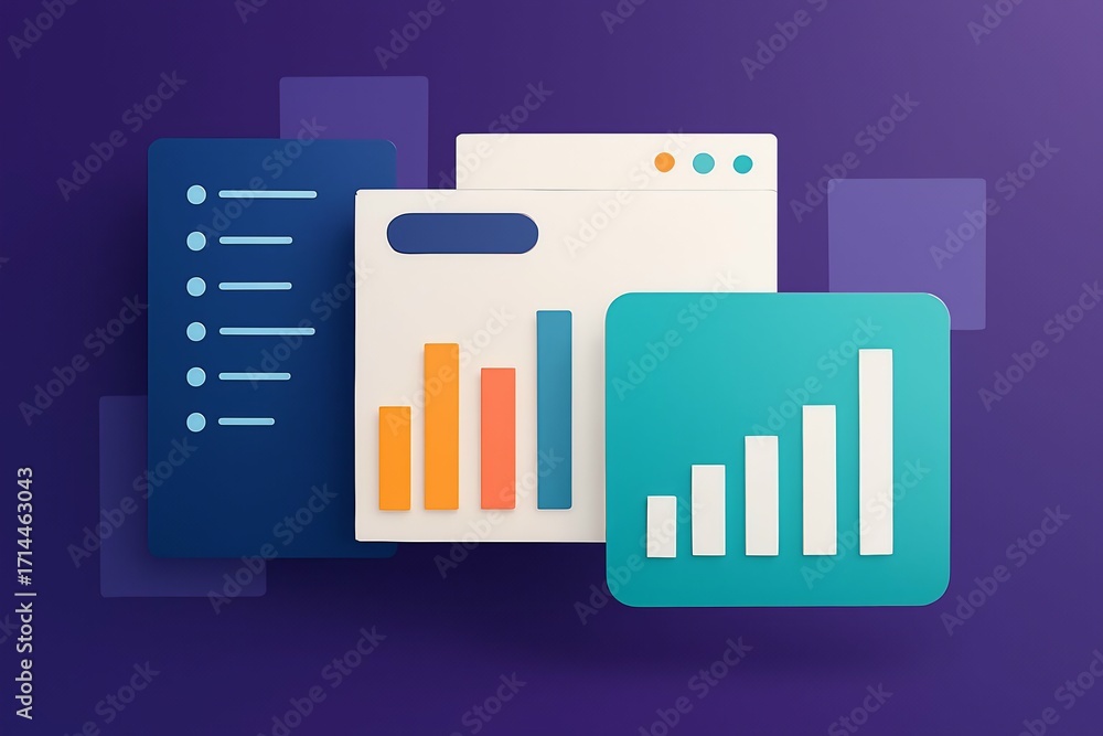 Poster modern 3d illustration of financial charts and graphs representing business growth and data analysis