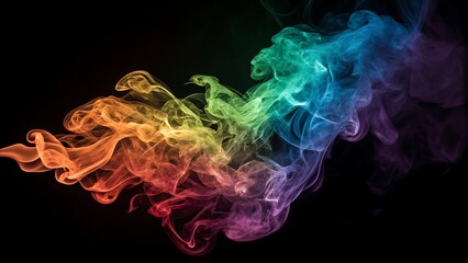Vibrant rainbow colored smoke swirling against a black background