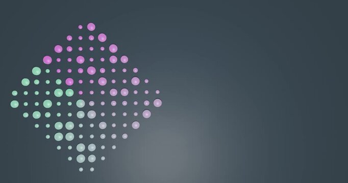 Anima&ccedil;&atilde;o 3D de esferas peroladas pulsando em grade sobre fundo escuro, com varia&ccedil;&otilde;es sutis de fase e amplitude. Estilo moderno, paleta magenta-teal, loop suave e ampla &aacute;rea negativa para t&iacute;tulos.