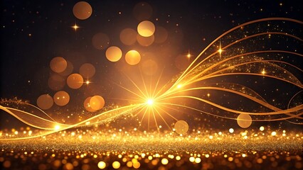 Golden light trails and bokeh effect abstract background