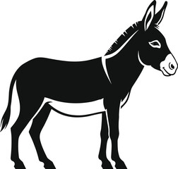 Black silhouette of donkey in side profile with large ears and tail, vector design for animal, farm, wildlife, and nature illustration