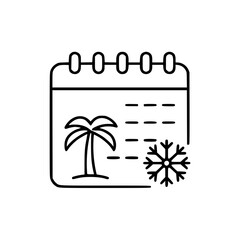 Outline icon of calendar representing Christmas at sea with palm tree  