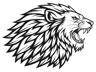 Obraz premium Roaring Lion Head Black and White Vector Illustration