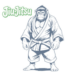 Monkey wearing a martial arts kimono, symbolizing jiu-jitsu.Hand-drawn style character, perfect for sports logos,mascot designs,t-shirt prints and martial arts posters.Vector illustration