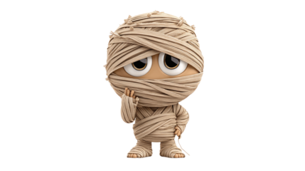 Cute cartoon mummy character isolated on transparent background