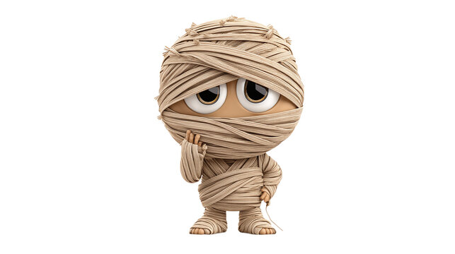 Cute cartoon mummy character isolated on transparent background - Powered by Adobe