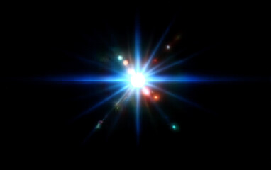 Bright Star Bursting with Colorful Light Rays in Dark Background
