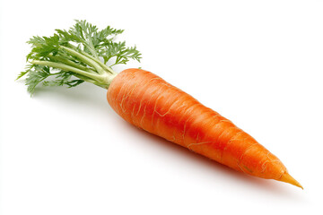 Vibrant orange carrot with lush green top isolated on white background, perfect for healthy eating, food photography, and recipe design