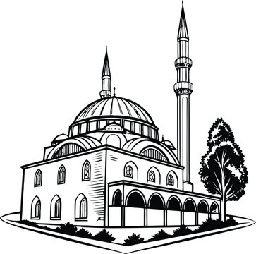 black and white mosque building clip art preview