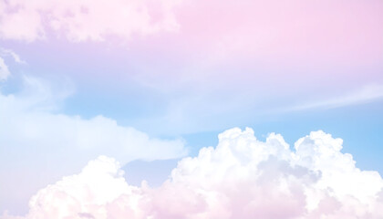 A beautiful pastel sky with fluffy cotton candy clouds in soft pink, purple, and blue tones