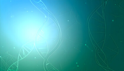 Glowing DNA double helix strands on an abstract scientific background