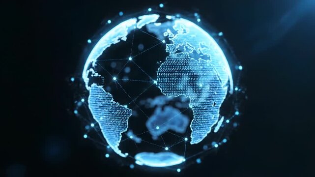Global Network Connection: Digital Earth with Interconnected Nodes