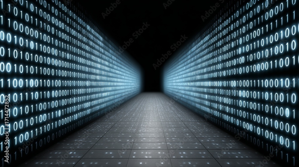Fototapete abstract digital network connection futuristic data matrix background luminous glow virtual environm