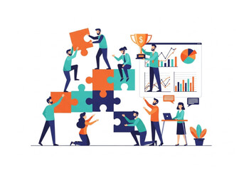 Flat Business Teamwork and Corporate Data Vector Illustration