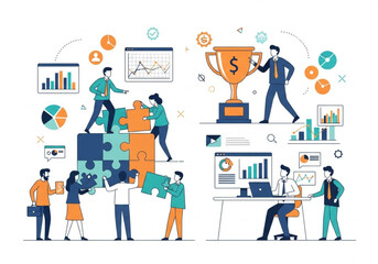 Flat Business Teamwork and Corporate Data Vector Illustration