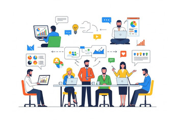 Flat Business Teamwork and Corporate Data Vector Illustration