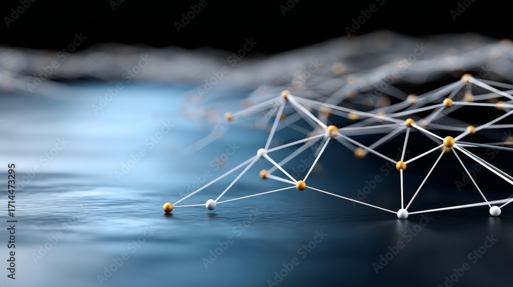 Poster abstract digital network connections glowing in a futuristic environment with ai pathways for global