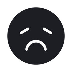 困った・悲しい顔のシンプルなアイコン（顔部分黒塗り・白線版）