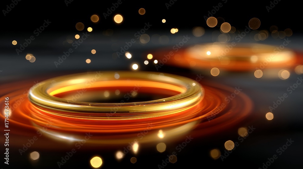 Poster glowing digital network abstract background of light rings connecting neural nodes in a technology e