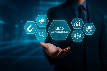 Lead Generation Strategy – Businessman Using Digital Marketing Tools to Attract, Engage and Convert High-Quality Leads