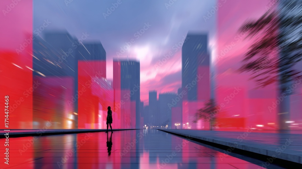 Aufkleber abstract digital network connecting elements in immersive ai environment background urban cityscape 