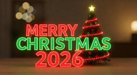 merry christmas 2026 with decorated tree
