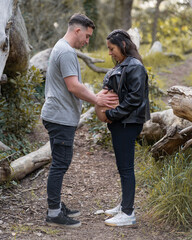 couple hiking in the woods